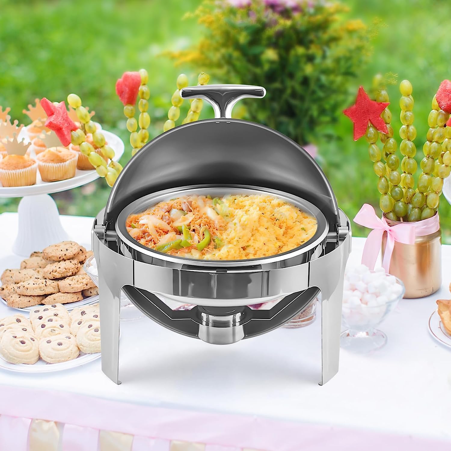 6.8QT Round Buffet Warmer, Stainless Steel, for Weddings