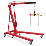 Garvee 2 Ton Folding Hydraulic Engine Hoist with Load Leveler for Garage Workshop Warehouse, 4400 LBS Capacity, Red - Red
