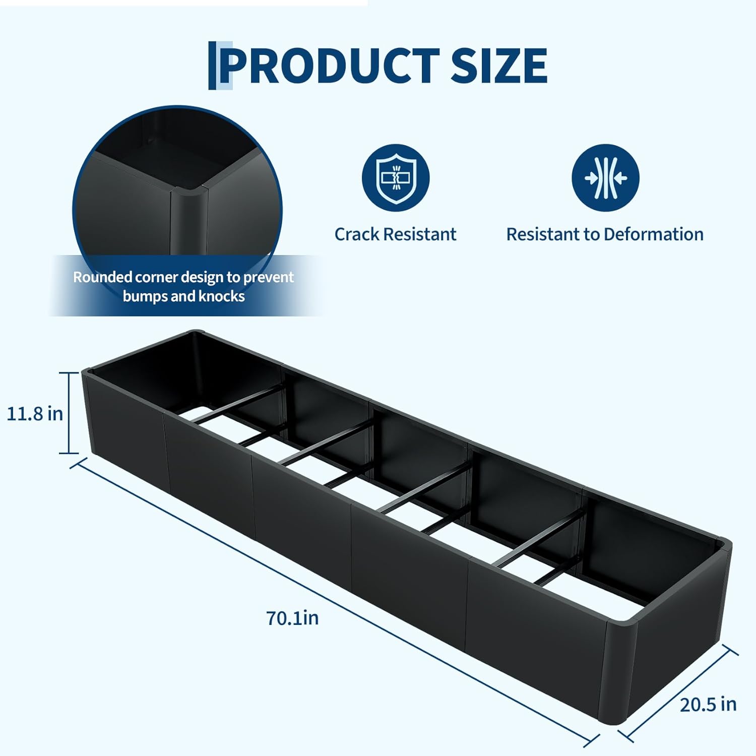 Garvee 70.1" X 20.5" X 11.8"  Extra Long Heavy Duty Steel Raised Garden Bed Planter Box – Commercial Grade, Weather Resistant, Tool-Free Snap-On Assembly, Bottomless for Drainage, For Patio, Balcony, Landscaping Without Bottom