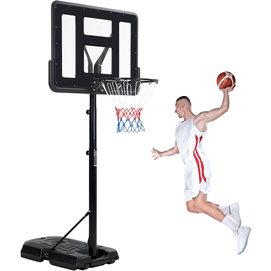 Portable Basketball Hoop Quickly Height Adjusted 6.6ft - 10ft Outdoor/Indoor Basketball Goal System with 44 inch Shatterproof Backboard and Wheels for Adults
