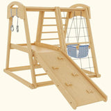 Garvee 8-in-1 Indoor Playground - Jungle Gym Montessori Playset, Wooden Climber with Slide, Rock Climbing Wall, Rope Wall,Rope Ladder Monkey Bars, and Swing for Kids 3-8yrs