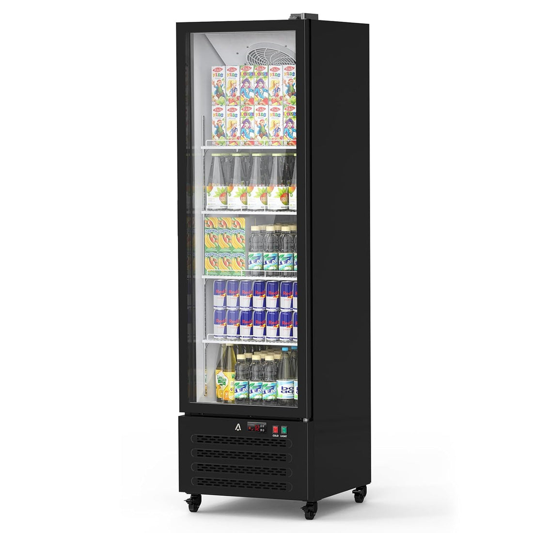 328L Commercial Glass Door Display Refrigerator, 11.6 Cu. Ft. Merchandiser Refrigerator Upright Freezer Beverage Cooler, Display Cooler Case Fridge with Adjustable Shelves, Drink Organizers, Black