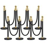 Garvee 8PCS Stanchion Posts Queue with Black Velvet Rope, Crowd Control Barriers for Events, 5 ft Black Carpet Ropes, Gold & Black