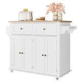 Garvee Kitchen Island Car with Storage, Wood Top Rolling Mobile Carts on Wheels with Drawer and Storage Cabinet, White - Whtie