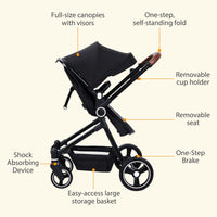 2 in1 Baby Stroller, High Landscape Infant Stroller, Reversible Bassinet Pram Stroller, Pushchair Adjustable Backrest & Canopy, Foldable Aluminum Alloy Anti-Shock Stroller for Newborn (Black)