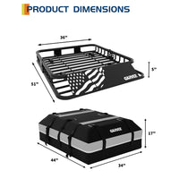 Garvee 51" x 36" Universal Roof Rack Basket With Waterproof Luggage Bag and Combination Lock For SUVs Trucks Vehicles, 200 Lbs Capacity, Black