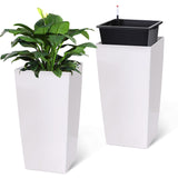 Garvee 30" Tall Planter Set of 2,Heavy Duty Tall Planter,High Front Porch Planter Pots with Drainage Holes＆Water Level Monitor＆Inner Bucket, Automatic Watering,Indoor/Outdoor Grande Plant,Tree,White… - White