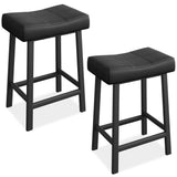 Garvee 24 Inch Backless Saddle Barstools Set of 2, Counter Height Upholstered Padded Barstools with Curved Surface, Metal Leg and Footrest, for Kitchen Counter, Home Bar (Black) - Black