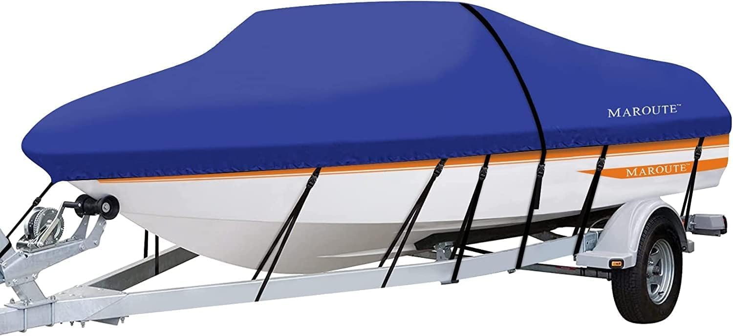 Boat Cover 600D Waterproof Trailerable Marine Grade Polyster Canvas Fits V Hull Tri Hull Fishing Boat Runabout SKi Boat Bass Boat