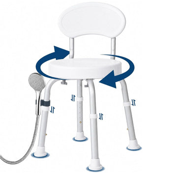 Garvee 360° Swivel Shower Chair with Backrest, Non-Slip Bathtub Chair, Height Adjustable Bath Seat for Elderly, Seniors and Disabled, Compact Shower Bench for Inside Tub or Shower, White