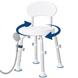 Garvee 360° Swivel Shower Chair with Backrest, Non-Slip Bathtub Chair, Height Adjustable Bath Seat for Elderly, Seniors and Disabled, Compact Shower Bench for Inside Tub or Shower, White - White