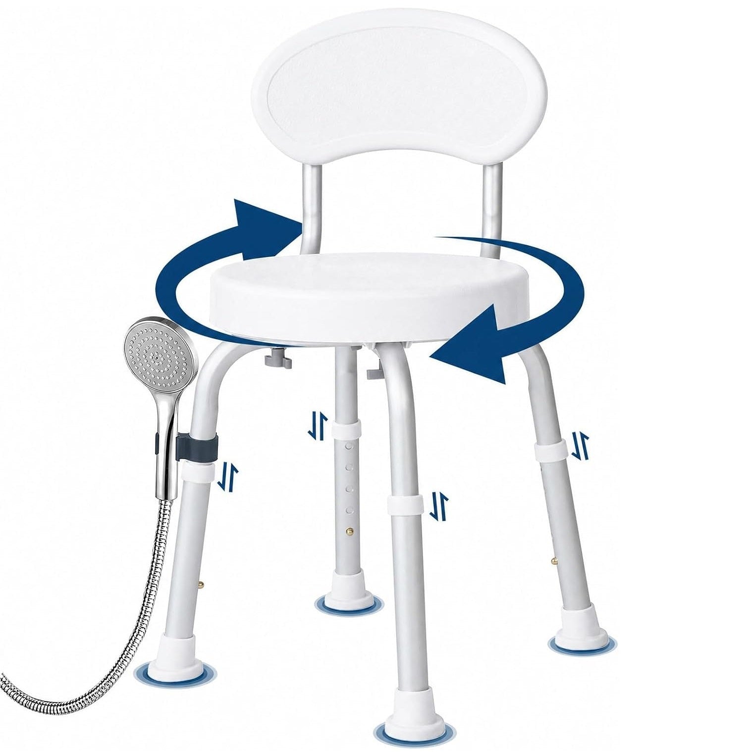Garvee 360° Swivel Shower Chair with Backrest, Non-Slip Bathtub Chair, Height Adjustable Bath Seat for Elderly, Seniors and Disabled, Compact Shower Bench for Inside Tub or Shower, White