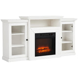 Garvee 18'' Built-In Fireplace with 60'' Entertainment Center Remote Controlled Fireplace 3-speed Flame Brightness 0.5h-6h Timing 1400W Powerful Heater 62℉-82℉ Adjustable Warming Unit - White