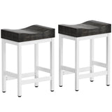 Garvee Bar Stools Set of 2-Counter Height Stools, 25 Inch Saddle Bar Stool Kitchen Stools, Sturdy Steel Frame, Simple Assembly, White Metal Base