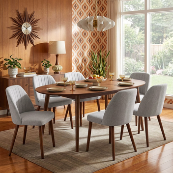 Garvee Set of 6 Mid-Century Modern Fabric Upholstered Dining Chairs with Padded and Solid Wood Legs, Grey