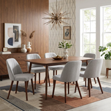 Garvee Set of 6 Mid-Century Modern Fabric Upholstered Dining Chairs with Padded and Solid Wood Legs, Grey - Grey