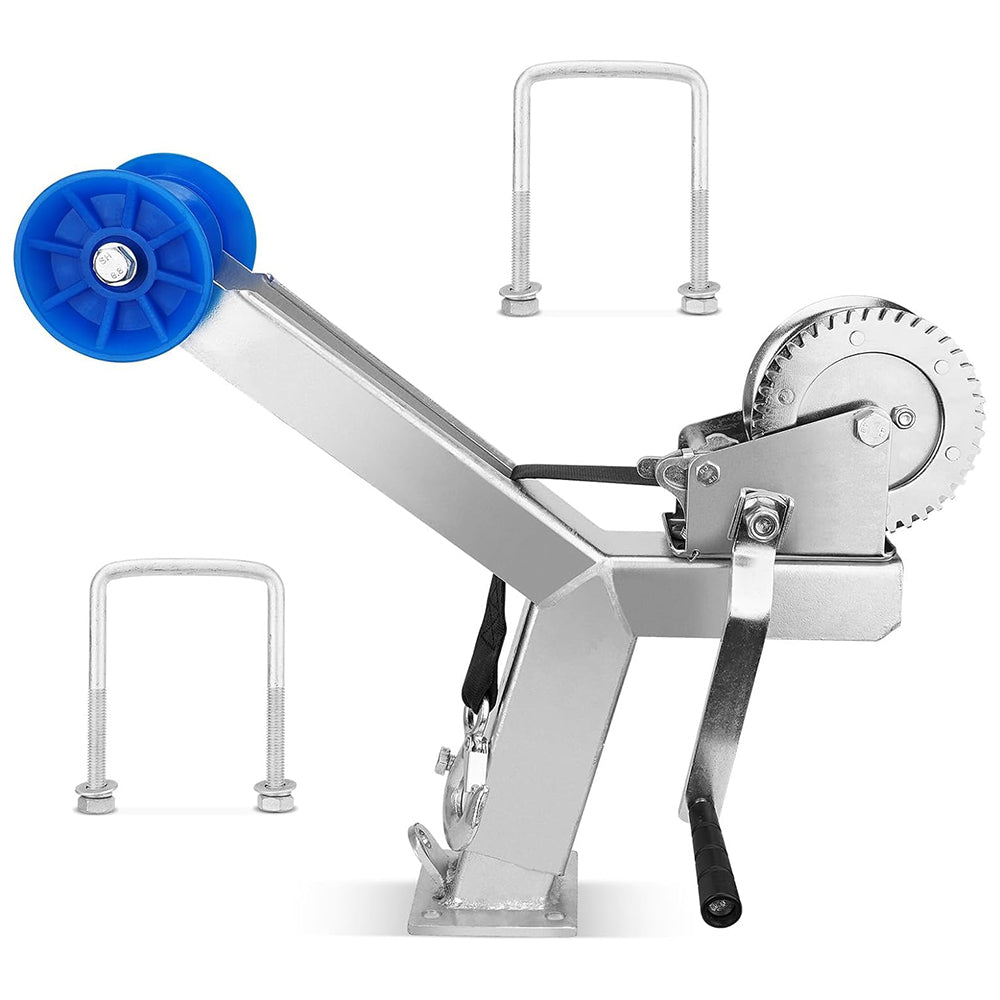 Garvee Boat Trailer Winch Post with 1200LB Winch, Adjustable Stand for 3x4 Drawbar, Foldable Roller, U-Bolt Mount, Fits Jet Ski & Fishing Boat, Steel, Galvanized Coating