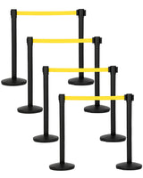 Garvee Crowd Control Stanchion Set 8 Pack With Retractable Belt, Heavy Duty Steel, Commercial Use, 6.6 ft Yellow Belt