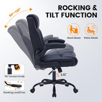 Garvee PU Leather Executive Office Desk Chair, 350lbs Capacity Computer Desk Chair with Padded Flip-Up Arms, Tilt Lock & 360° Swivel Free Wheels, Ergonomic Office Chair for Heavy People, Black