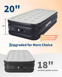 Garvee 20" Raised Air Mattress with Built-in Electric Pump, Self-Inflating in 3–4 Minutes, Leak-Resistant PVC with Soft Flocked Top, Portable Inflatable Guest Bed for Travel, 300–400 lb, Twin, PVC Navy Blue + Gray