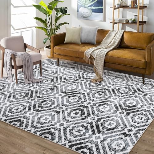 8x10 Area Rug Moroccan Machine Washable Rug Modern Geometric Trellis Area Rug Distressed Stain Resistant Non-Slip Floor Cover Carpet Rug Foldable Accent Rug for Home Decor