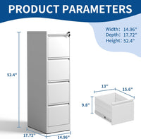 Garvee 4-Drawer File Cabinet with Lock, Heavy Duty Vertical Filing Cabinets for Home Office, Secure Locking Metal Steel Storage Cabinet for Letter/Legal Size File, Assembly Required, White