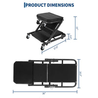 Garvee 36" Z-Creeper Seat On Wheels, Foldable Garage Mechanic Seat, 330 LBS Capacity, Black