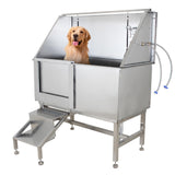 Garvee 62" Dog Grooming Tub, Pet Wash Station, Professional Stainless Steel Pet Grooming Tub with Ramp, Faucet, Sprayer, and Drain Kit - 