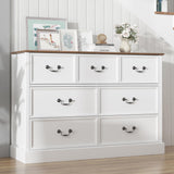 Garvee 7 Drawers Dresser for Bedroom, Wood Modern Dresser Chest of Drawers Organizer Storage, Rustic Tall Farmhouse Dresser Chest of Drawer for Living Room, Closet, Hallway Children's Room - White + Brown Top