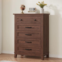 Garvee 5 Dresser for Bedroom, 41.3" Tall Dresser, Vertical Drawer Dresser with Storage Freestanding, Wooden Closet Dresser Storage Dresser Chest for Living Room, Bedroom, Entryway, Brown