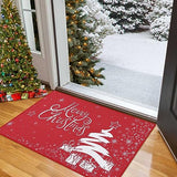 Garvee Christmas Doormat Xmas Holiday Decorative Christmas Tree Snowflake and Gift Pattern Welcome Mat for Home Decoration Non Slip Door Mat Outdoor Indoor Entrance Floor Mat, Red, 17x29 Inch - Christmas Tree|Red