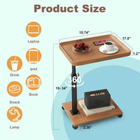 Garvee Modern C Shaped Tables Adjustable Height, 360° Swivel Lift Top Bed End Tables with Wheels, Small Side Table for Couch Living Room, Bedroom(Wood Color)