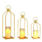 Garvee 12+15+19in Gold Metal Modern Farmhouse Lanterns with Flameless Flickering LED Candles, Indoor Outdoor Porch Decor, 3 Sizes - Gold