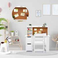 Garvee Kids Wooden Study Desk & Chair Set with Bulletin Board, Cabinets and Bookshelf Suitable for Age 3-10, White