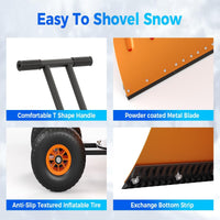 Garvee 29" Snow Pusher Shovel with Wheels - Heavy Duty Steel, 5-Position Adjustable Blade, Ergonomic Handle, Anti-Skid Wheels, Powder-Coated, Orange, for Driveway & Sidewalk