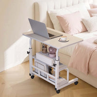 Garvee Adjustable Height Mobile Standing Desk, Portable Bedside Desk with Storage Shelves, Compact Laptop Desk for Home Office, Study, Small Spaces, Bedroom, White, 23.6"x15.7"