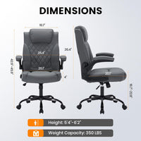 Garvee PU Leather Executive Office Desk Chair, 350lbs Capacity Computer Desk Chair with Padded Flip-Up Arms, Tilt Lock & 360° Swivel Free Wheels, Ergonomic Office Chair for Heavy People, Gray