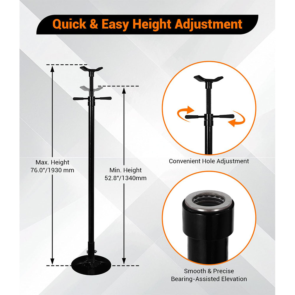 Garvee 3/4 Ton Underhoist Support Stand - 1655 lbs Capacity Jack Stand with 52" to 76" Lifting Range and 12" Diameter Base for Vehicle Lifting and Support, Black
