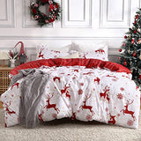 Garvee Christmas Duvet Cover Twin, Soft Microfiber Red Duvet Covers, Reversible Printed Comforter Cover Set Christmas Holiday Decorative Bedding (Christmas Reindeer and Snowflake, Twin) - Christmas White