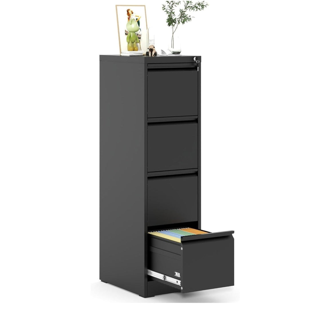 Garvee 4-Drawer File Cabinet with Lock, Heavy Duty Vertical Filing Cabinets for Home Office, Secure Locking Metal Steel Storage Cabinet for Letter/Legal Size File, Assembly Required, Black