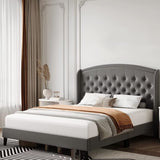 Garvee Full Size Upholstered Platform Bed Frame with Wingback Headboard, Button Tufted, Wood Slat Support, Easy Assembly, No Box Spring Needed, Light Gray - Light Grey
