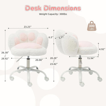 Garvee Cute Cat Paw Vanity Chair – Armless, Soft Cushion, Adjustable Height, Swivel Wheels, Soft Stuffed Fabric, Lumbar Support, Makeup or Office Stool, Color: White + Powder
