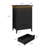 Garvee 5 Drawer Dresser for Bedroom with Charging Station and LED Lights, Farmhouse 44.9" Tall Chest of Dresser with Large Storage for Living Room, Hallway & Entryway, Black