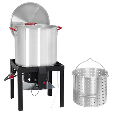 Garvee 100 Qt Seafood Boil Pot with 110,000 BTU Propane Stove & 10 PSI Regulator – Aluminum Crawfish Boiler for Outdoor Cooking, Crawfish & Seafood