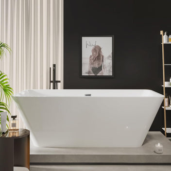 Garvee SZ3 59" Freestanding Bathtub in Streamline Design with Chrome Overflow and Drain, cUPC Certified, White