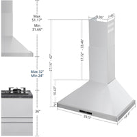 30" Stainless Steel Range Hood with Ducted Vent & Timer