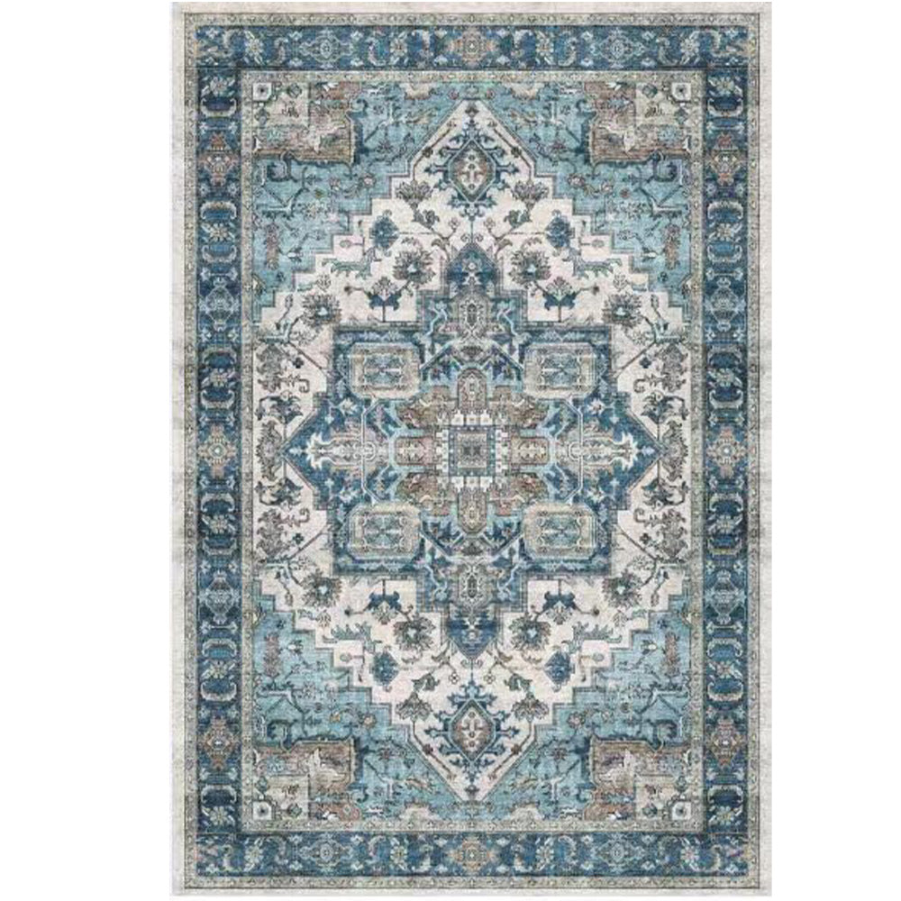 Garvee Area Rug for Living Room, 8x10 Machine Washable Vintage Rug Carpet for Bedroom Dinning Room, Distressed Area Rug Indoor Non Slip No Pile, Blue Green