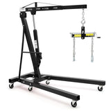 Garvee 2 Ton Folding Hydraulic Engine Hoist with Load Leveler for Garage Workshop Warehouse, 4400 LBS Capacity, Black - Black
