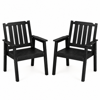 Garvee HDPE Patio Dining Chairs Set of 2, 650 lbs All-Weather Outdoor Armchairs with Wide Seat & Armrests, Black
