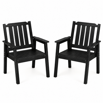 Garvee HDPE Patio Dining Chairs Set of 2, 650 lbs All-Weather Outdoor Armchairs with Wide Seat & Armrests, Black